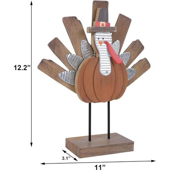 Thanksgiving Turkey Decoration, Wooden Indoor Standing Tabletop Turkey Decor - Picture 3 of 8